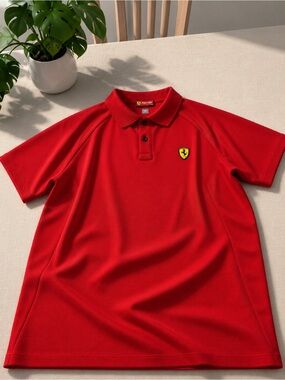 Ferrari Red Polo Shirt with Yellow Shield Logo